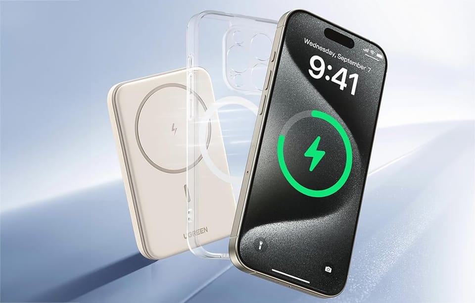 Powerbank magnetyczny 5000mAh Ugreen PB560, USB-C, 15W (beżowy)