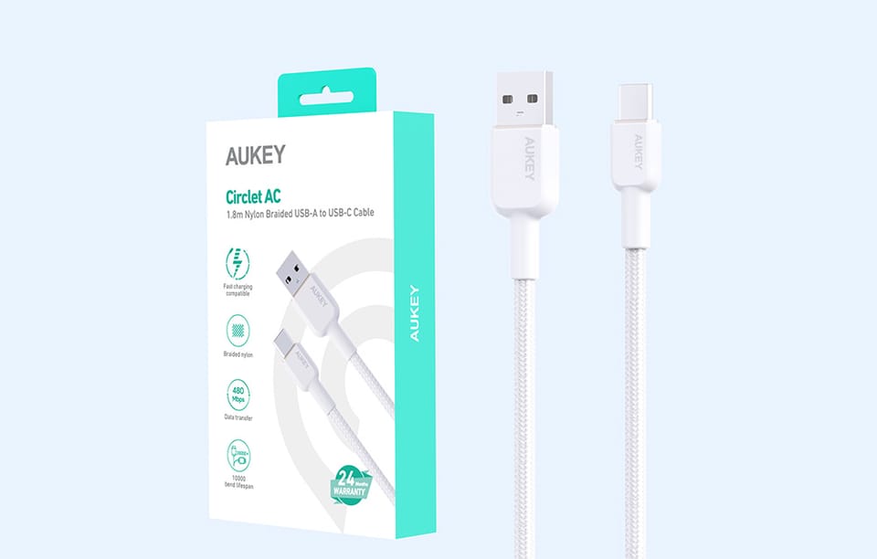 Kabel USB-A do USB-C Aukey CB-NAC2, 60W, 1.8m (biały)