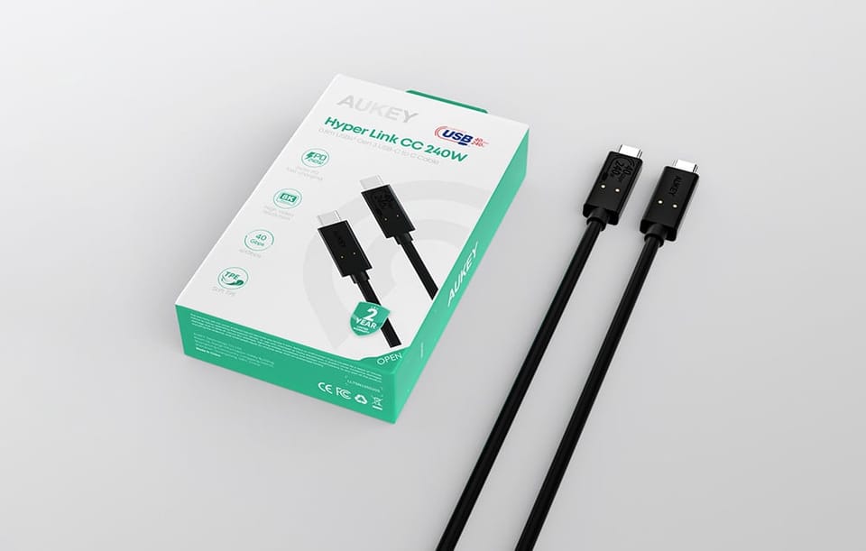 Kabel USB-C do USB-C Aukey, CB-TCC241, 240W, 0.8m (czarny)