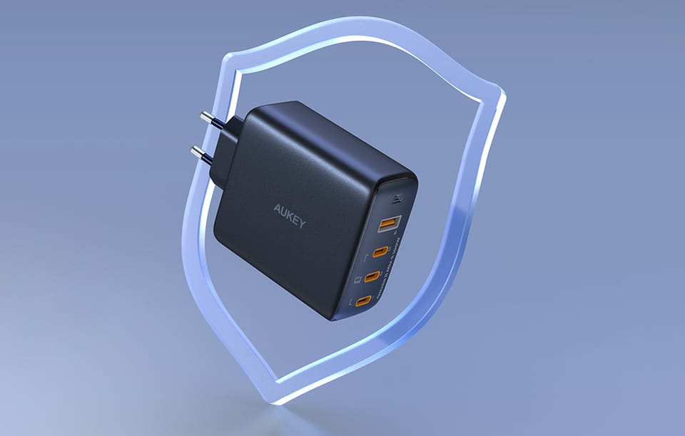 Ładowarka sieciowa Aukey PA-B7S, 1xUSB-A, 3xUSB-C, 100W GaN (czarna)