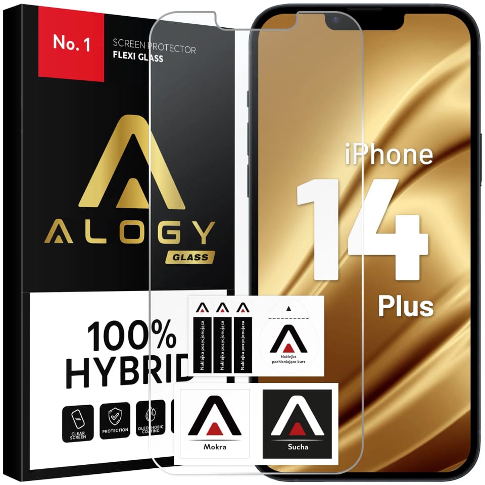 Szkło "NIETŁUKĄCE" do etui iPhone 14 Plus hybrydowe ochronne folia na ekran Alogy Flexi Glass 9H Case Friendly płaskie na ekran