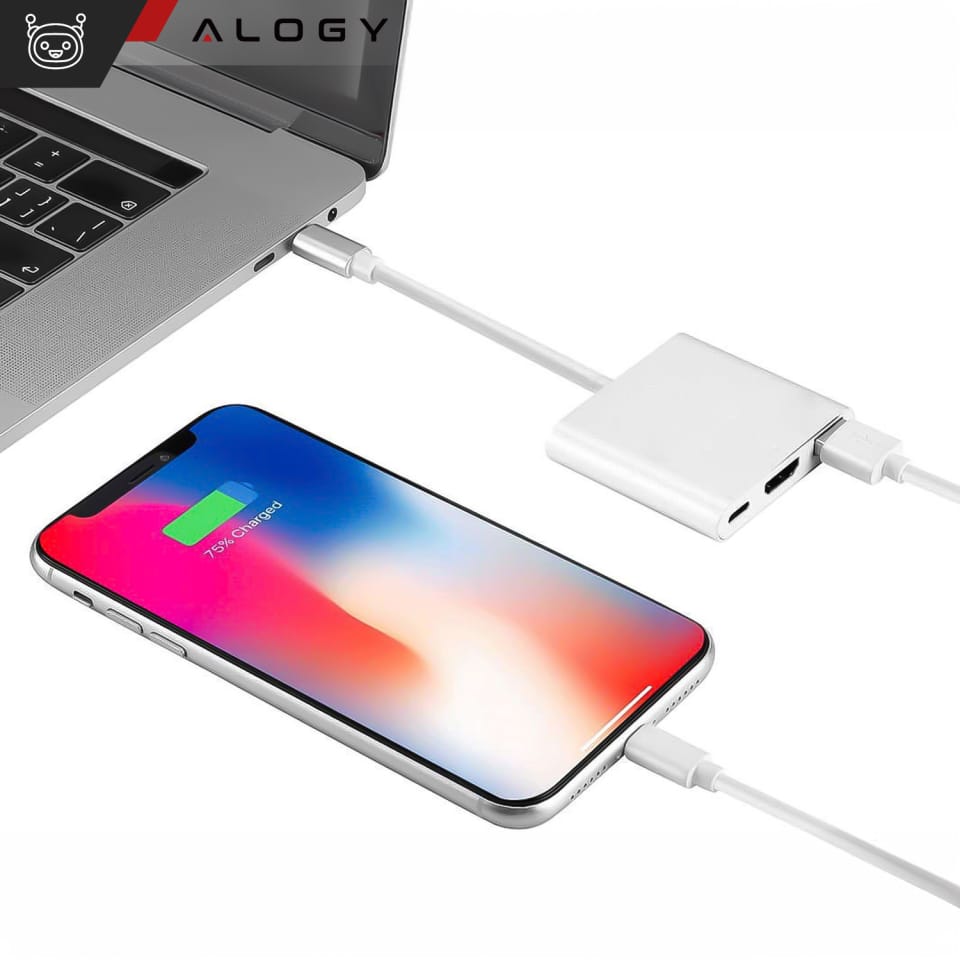 Adapter HUB 3w1 Alogy przejściówka USB-C 3.0 HDMI USB-A Srebrny