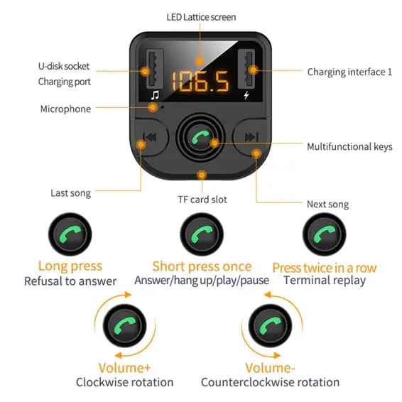 Ładowarka samochodowa Alogy Transmiter FM Bluetooth 5.0 Karta pamięci USB 2.0