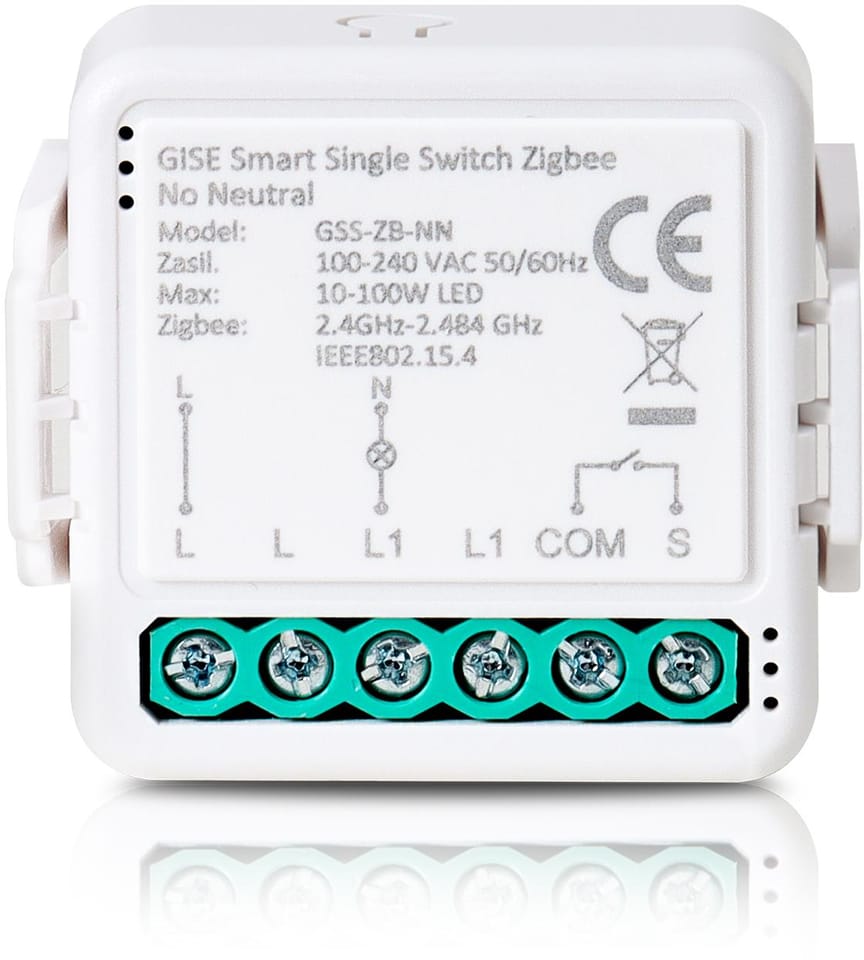 GISE Smart Single Switch no neutral Zigbee | Pojedynczy moduł przekaźnikowy bez N Zigbee | GSS-ZB-NN