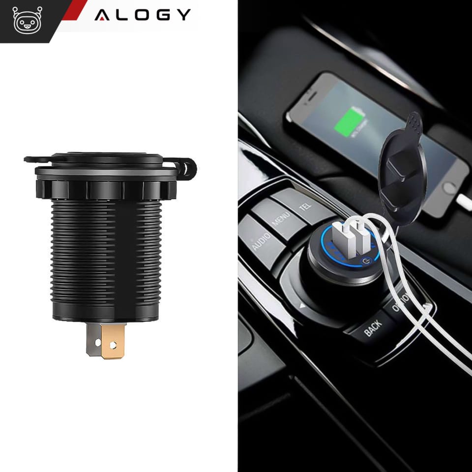 Ładowarka samochodowa / do motocykla zasilacz konektory Alogy 2x USB QC 3.0 LED