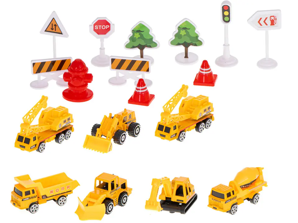 Aircraft transporter + 6 cars construction vehicles side/front