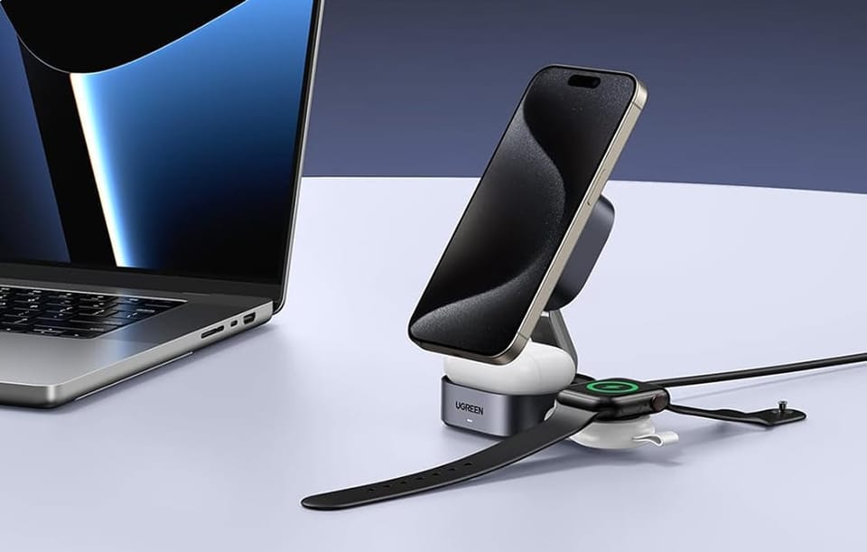Ładowarka indukcyjna Qi2 2w1 Ugreen W702 do Iphone, AirPods, 15W (szara)