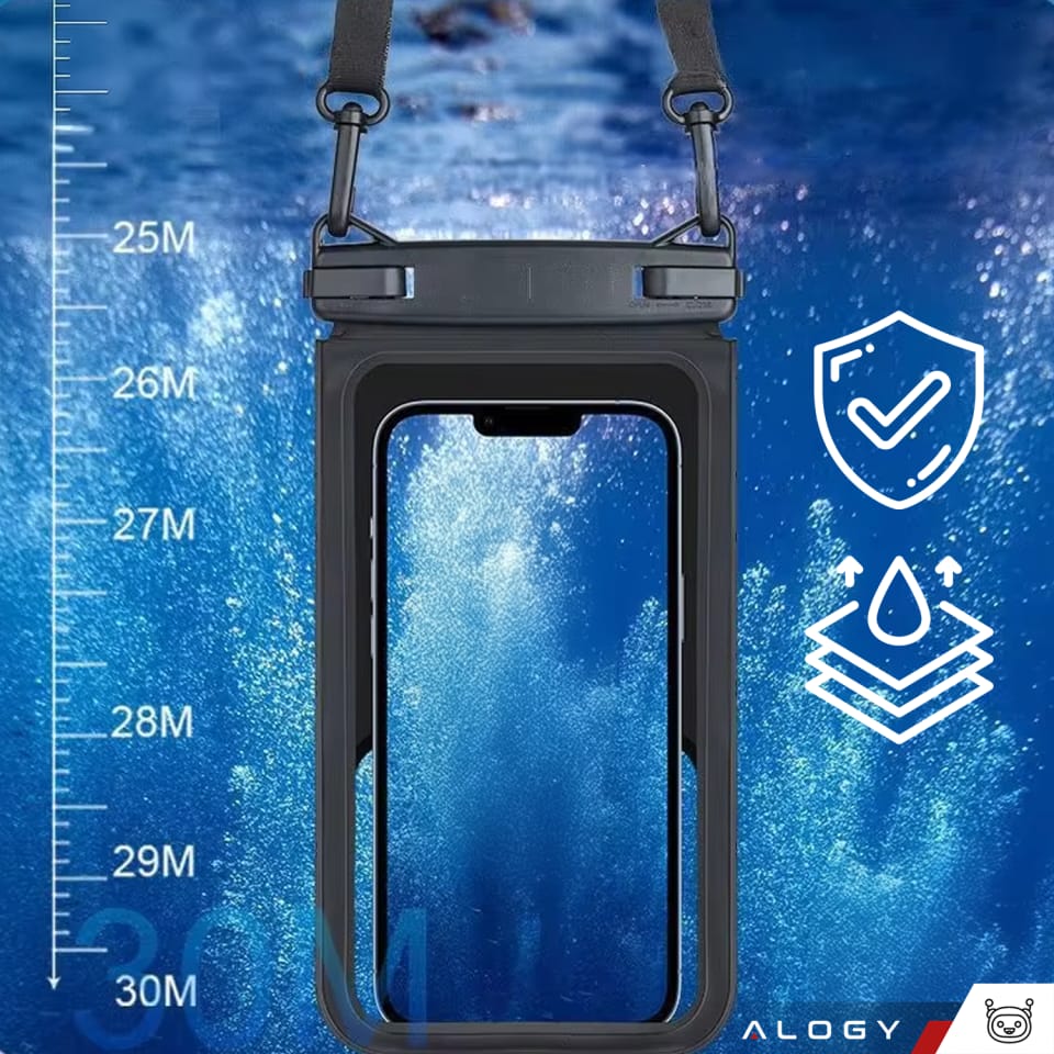 Etui wodoodporne wodoszczelne IPX8 na telefon 6.7" podwójne Case futerał Alogy Waterproof Czarne