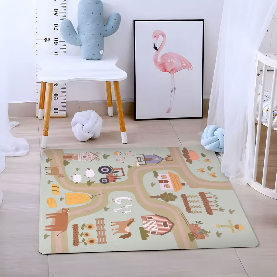 Duża mata piankowa EVA dla dzieci farma 90,5x90,5 cm 21 elementów ECOTOYS