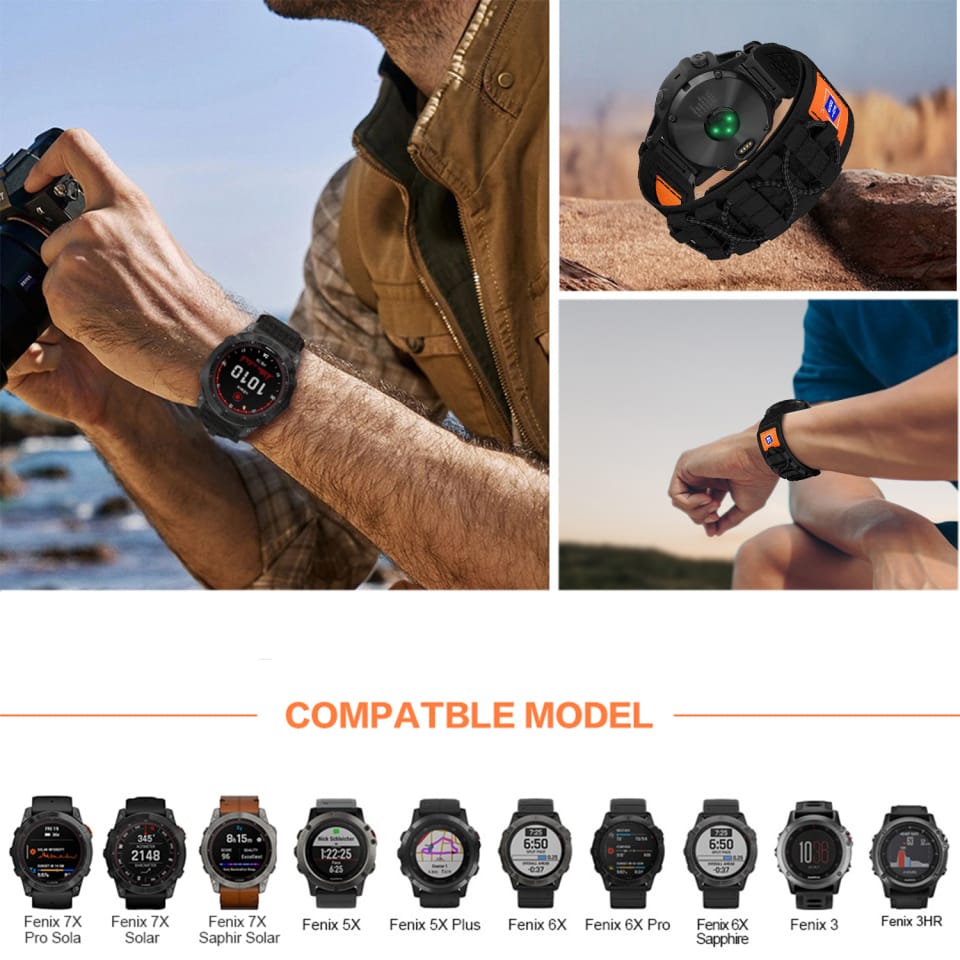 Pasek nylonowy do Garmin Fenix 5x / 6x / 7x / Pro / Descent / Tactix / Enduro (26mm) Alogy Nylon Band Czarny