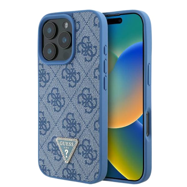 Guess GUHCP16XP4TDPB iPhone 16 Pro Max 6.9" niebieski/blue hardcase Leather 4G Triangle Strass MagSafe