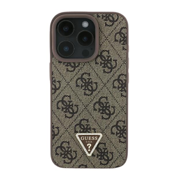 Guess GUHCP16LP4TDPW iPhone 16 Pro 6.3" brązowy/brown hardcase Leather 4G Triangle Strass MagSafe