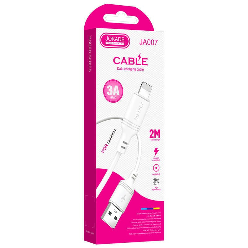 Kabel 2m 3A (USB - iPhone Lightning) Ładowanie i Transfer Danych Jokade Bohao (JA007) biały