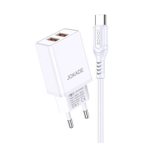 Ładowarka Sieciowa 5V/3A (2x USB) + Kabel 1m (USB - USB-C) Jokade Liangzi Dual Port Smart Charger Set (JB024) biały