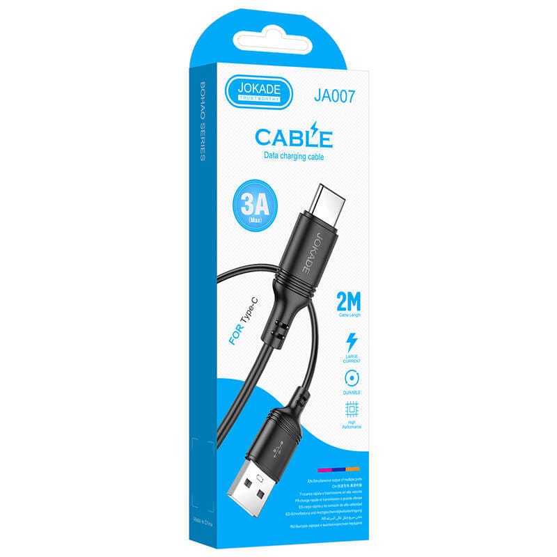 Kabel 2m 3A (USB - USB-C) Ładowanie i Transfer Danych Jokade Bohao (JA007) czarny