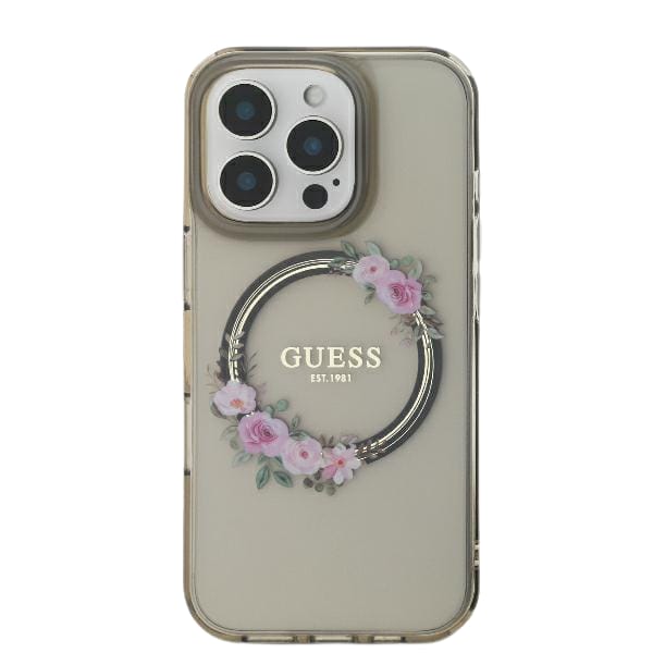 Guess GUHMP16SHFWFCK iPhone 16 6.1" czarny/black hardcase IML Flowers Wreath MagSafe