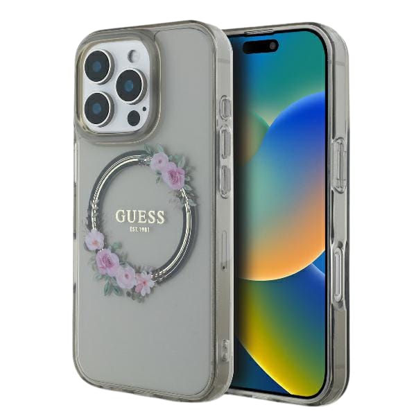 Guess GUHMP16SHFWFCK iPhone 16 6.1" czarny/black hardcase IML Flowers Wreath MagSafe