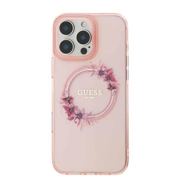 Guess GUHMP16LHFWFCP iPhone 16 Pro 6.3" różowy/pink hardcase IML Flowers Wreath MagSafe