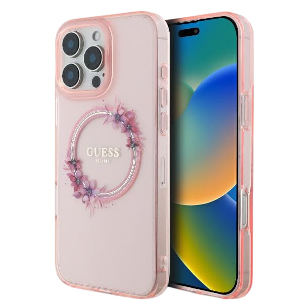 Guess GUHMP16LHFWFCP iPhone 16 Pro 6.3" różowy/pink hardcase IML Flowers Wreath MagSafe