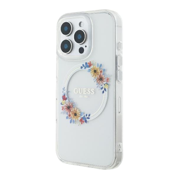 Guess GUHMP16LHFWFCT iPhone 16 Pro 6.3" przeźroczysty/transprent hardcase IML Flowers Wreath MagSafe