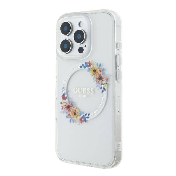 Guess GUHMP16XHFWFCT iPhone 16 Pro Max 6.9" przeźroczysty/transprent hardcase IML Flowers Wreath MagSafe