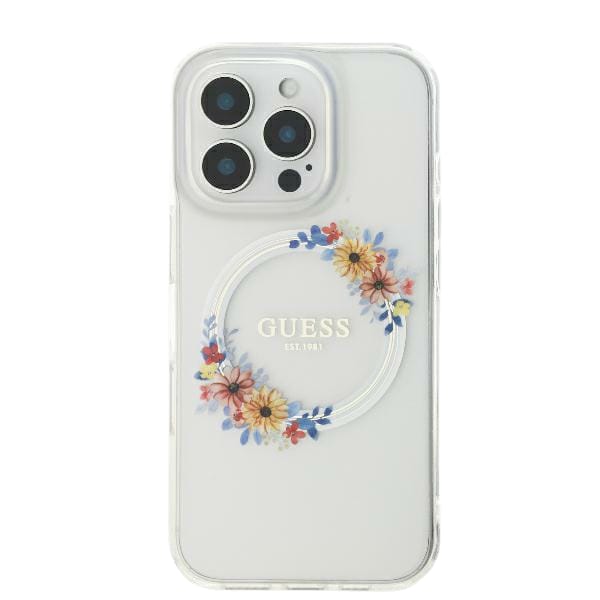 Guess GUHMP16LHFWFCT iPhone 16 Pro 6.3" przeźroczysty/transprent hardcase IML Flowers Wreath MagSafe