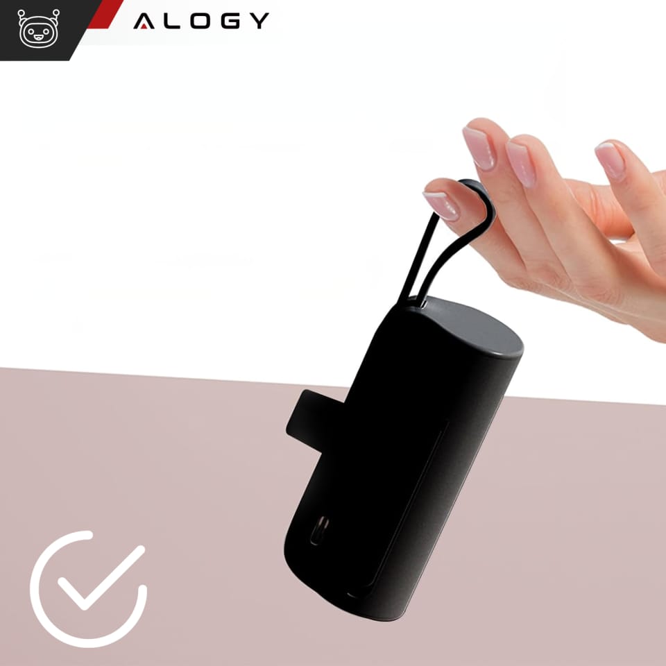 PowerBank 5000mAh Alogy bank energii kieszonkowy mały ładowarka zewnętrzna Power Bank USB-C i lightning Czarny