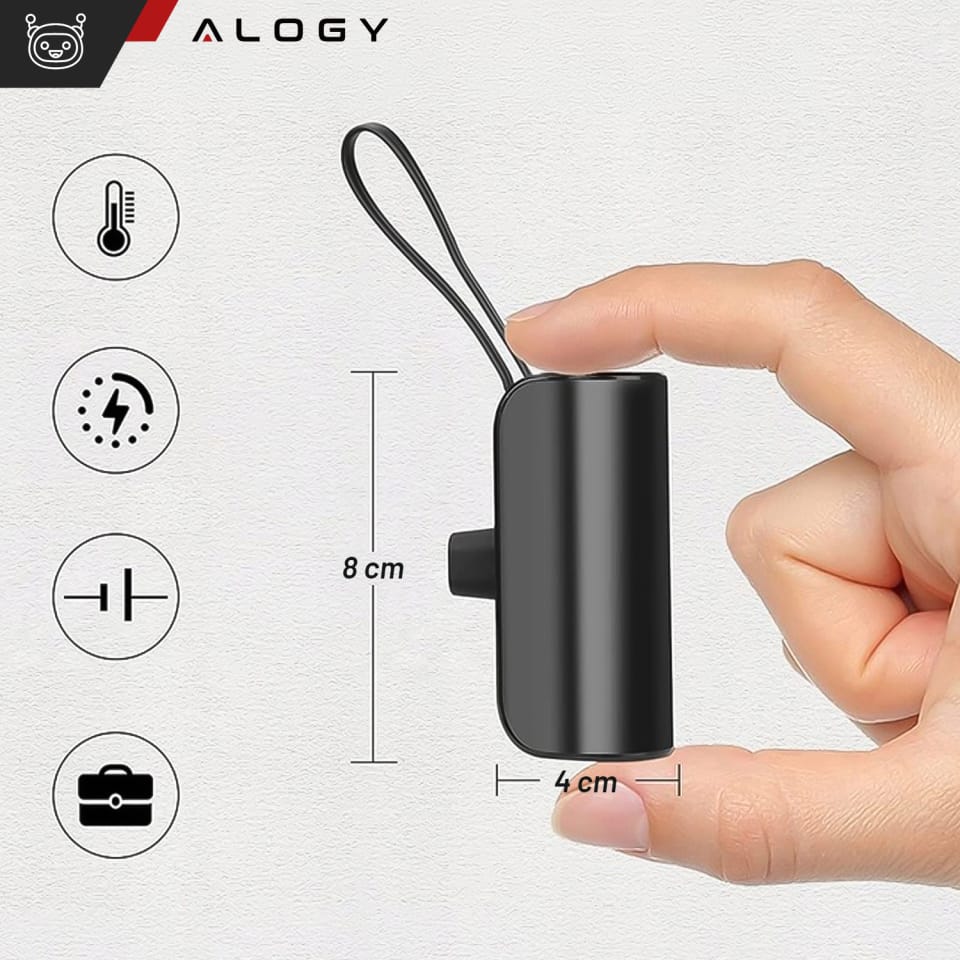 PowerBank 5000mAh Alogy bank energii kieszonkowy mały ładowarka zewnętrzna Power Bank USB-C i lightning Czarny