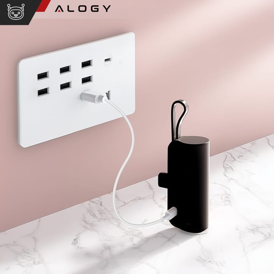 PowerBank 5000mAh Alogy bank energii kieszonkowy mały ładowarka zewnętrzna Power Bank USB-C i lightning Czarny