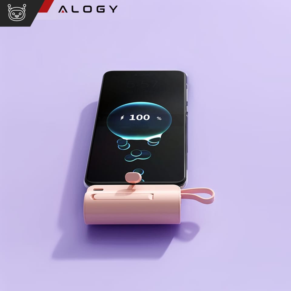 PowerBank 5000mAh Alogy bank energii kieszonkowy mały ładowarka zewnętrzna Power Bank USB-C i lightning Różowy