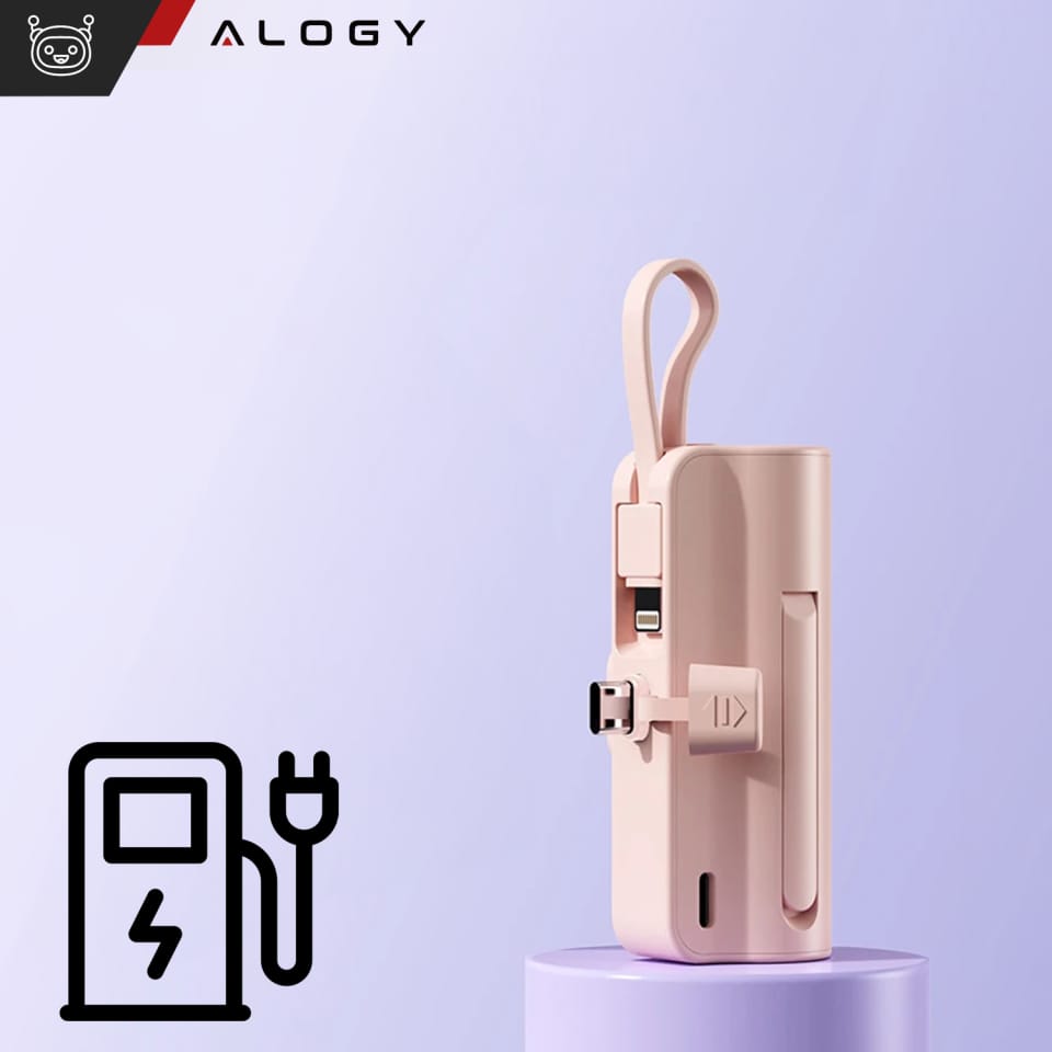 PowerBank 5000mAh Alogy bank energii kieszonkowy mały ładowarka zewnętrzna Power Bank USB-C i lightning Różowy