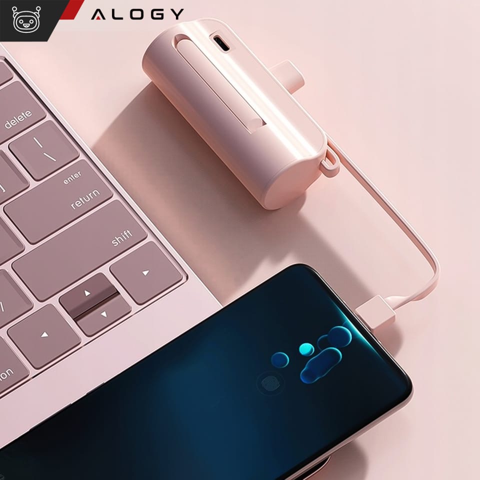 PowerBank 5000mAh Alogy bank energii kieszonkowy mały ładowarka zewnętrzna Power Bank USB-C i lightning Różowy