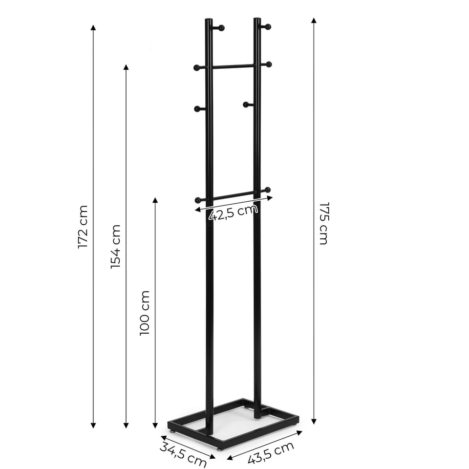 Wieszak stojący 8 haczyków 175 cm metal czarny ModernHome