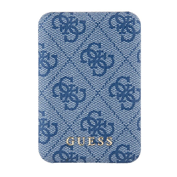 Guess Powerbank indukcyjny 15W GUPB5FP4EMGB 5000mAh niebieski/blue 4G Leather Metal Logo MagSafe