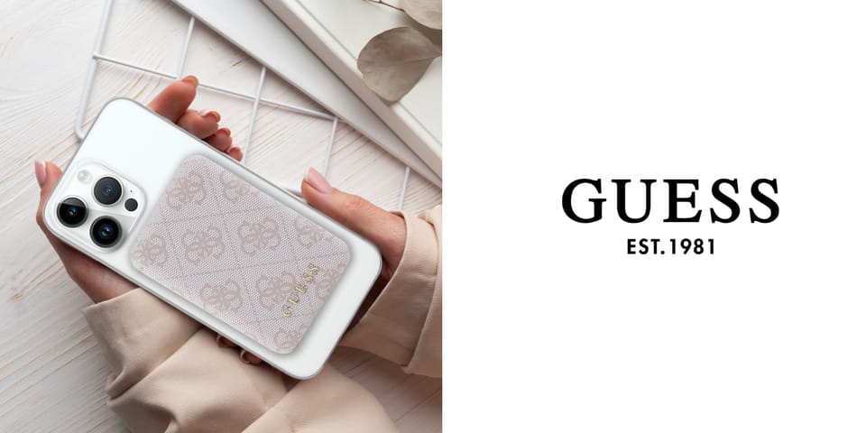 Guess Powerbank indukcyjny 15W GUPB5FP4EMGP 5000mAh różowy/pink 4G Leather Metal Logo MagSafe