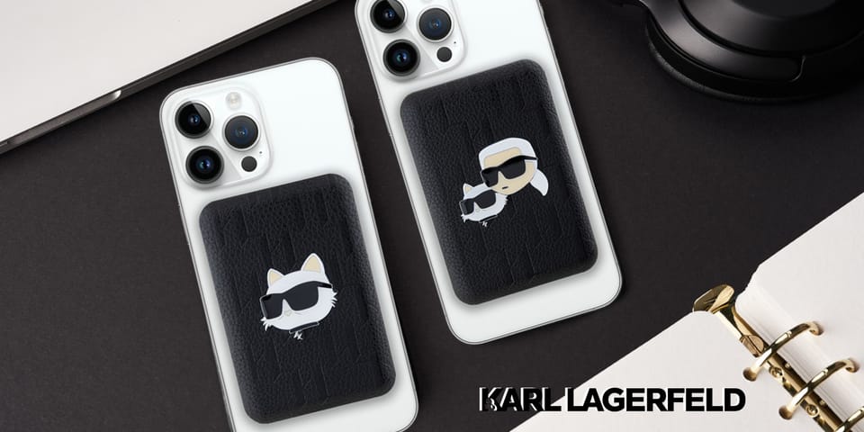 Karl Lagerfeld Powerbank indukcyjny KLPB5FPGKSKCHK 15W 5000mAh czarny/black Karl&Choupette Head Pin MagSafe