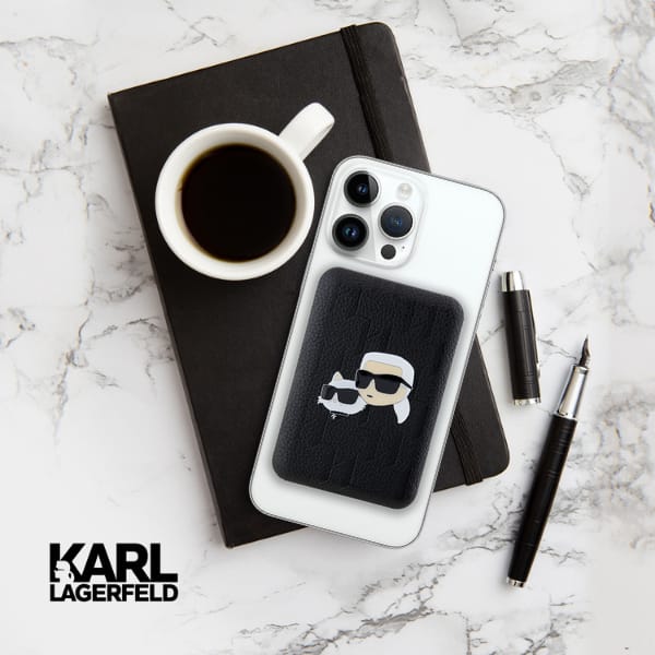 Karl Lagerfeld Powerbank indukcyjny KLPB5FPGKSKCHK 15W 5000mAh czarny/black Karl&Choupette Head Pin MagSafe