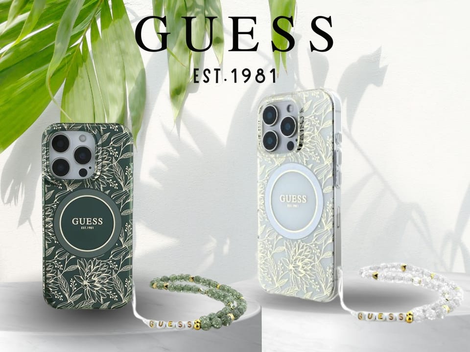 Guess GUHMP16XHCPOFPH iPhone 16 Pro Max 6.9" biały/white hardcase IML Flowers Allover Electro With Pearl Strap MagSafe