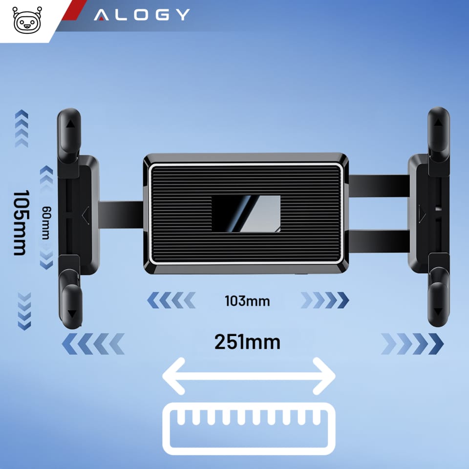 Uchwyt samochodowy na tablet, telefon 10.1" do tira busa ciężarówki koparki samochodu Długi 43cm na szybę kokpit Alogy Czarny