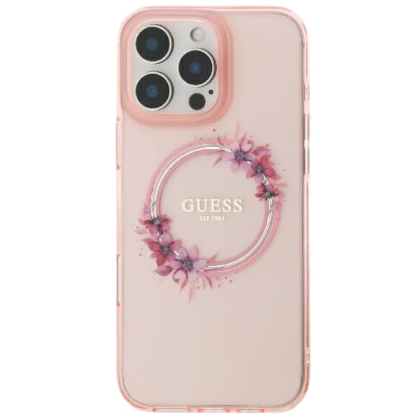 Guess GUHMP16SHFWFCP iPhone 16 6.1" różowy/pink hardcase IML Flowers Wreath MagSafe