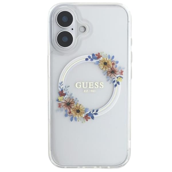 Guess GUHMP16MHFWFCT iPhone 16 Plus 6.7" przeźroczysty/transparent hardcase IML Flowers Wreath MagSafe