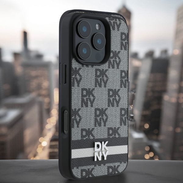 DKNY DKHCP16LPCPTSSK iPhone 16 Pro 6.3"  czarny/black hardcase Checkered Pattern & Printed Stripes