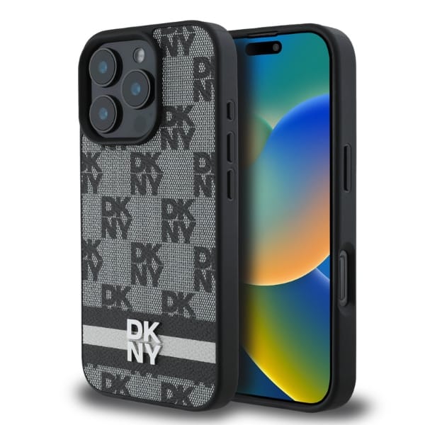 DKNY DKHCP16LPCPTSSK iPhone 16 Pro 6.3"  czarny/black hardcase Checkered Pattern & Printed Stripes