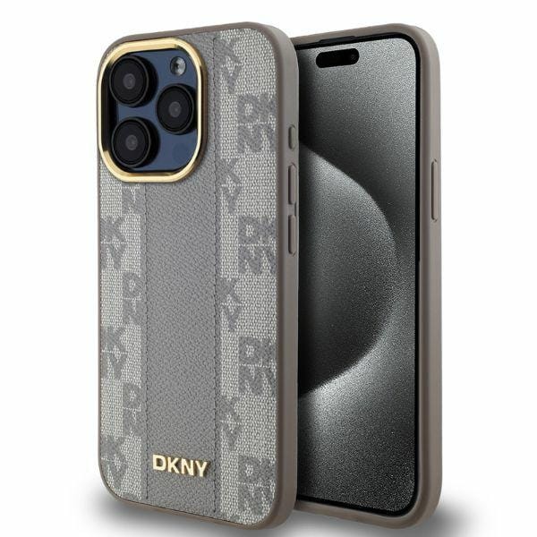 DKNY DKHMP14LPCPVSLE iPhone 14 Pro 6.1" beżowy/beige hardcase Leather Checkered Mono Pattern MagSafe