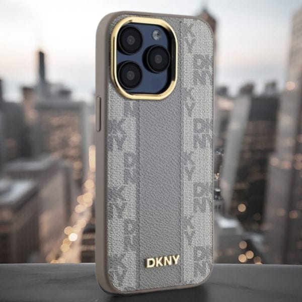 DKNY DKHMP14LPCPVSLE iPhone 14 Pro 6.1" beżowy/beige hardcase Leather Checkered Mono Pattern MagSafe