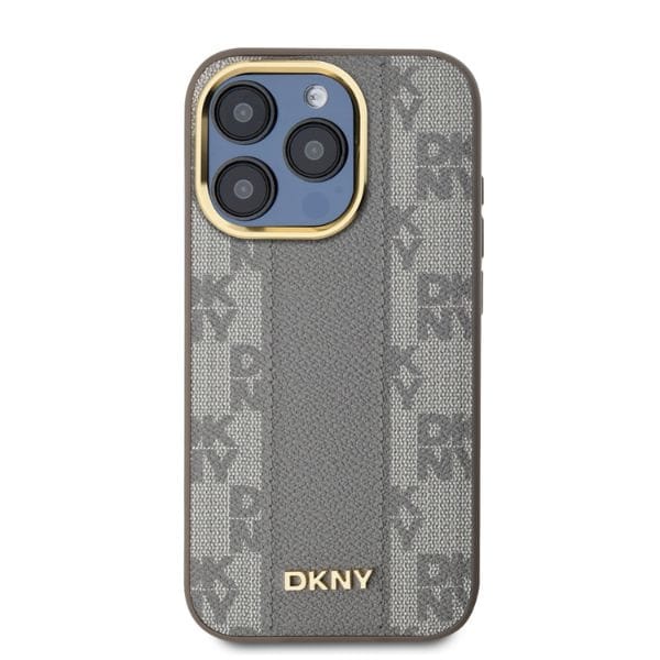 DKNY DKHMP14LPCPVSLE iPhone 14 Pro 6.1" beżowy/beige hardcase Leather Checkered Mono Pattern MagSafe