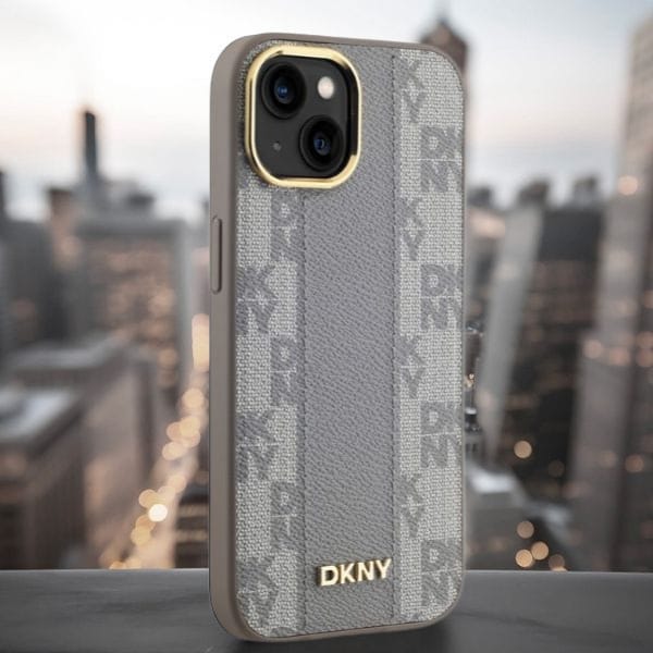 DKNY DKHMP14SPCPVSLE iPhone 14 6.1" beżowy/beige hardcase Leather Checkered Mono Pattern MagSafe