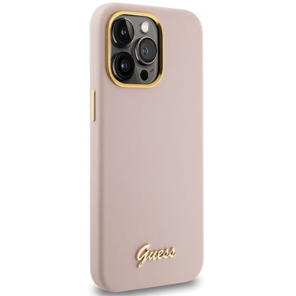 Guess GUHCP16XSMBSLP iPhone 16 Pro Max 6.9" różowy/pink hardcase Silicone Script Metal Logo & Frame