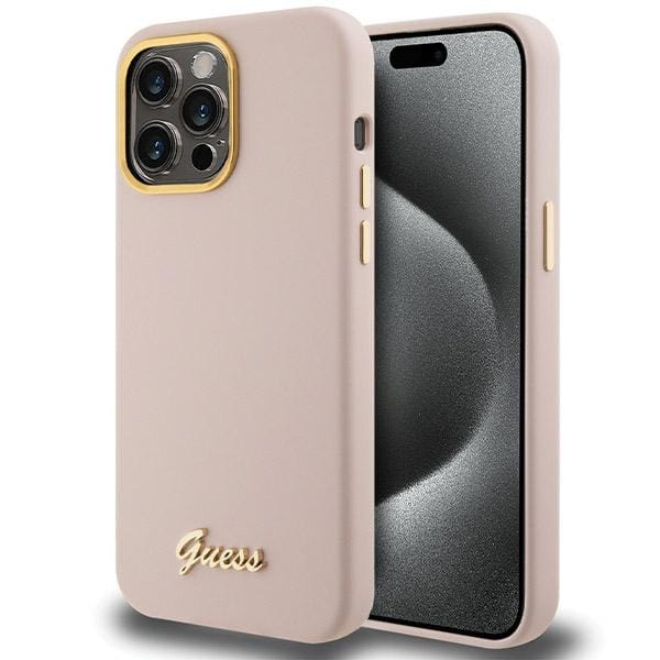 Guess GUHCP16XSMBSLP iPhone 16 Pro Max 6.9" różowy/pink hardcase Silicone Script Metal Logo & Frame