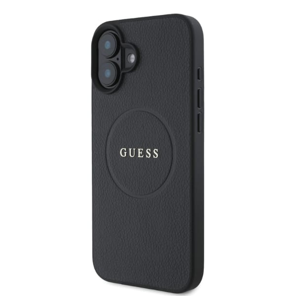 Guess GUHMP16SPGHSMMK iPhone 16 6.1" czarny/black hardcase Grained Gold Ring MagSafe